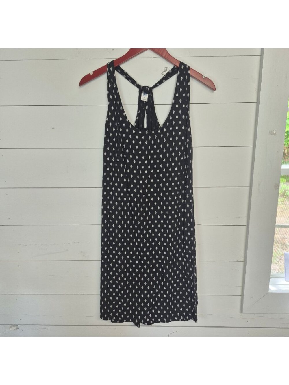 Old Navy Black Sleeveless Midi Dress With White Diamond Print & Back Tie Detail